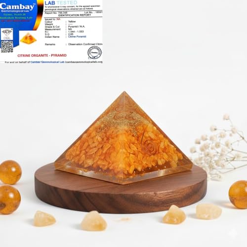 Image of Certified Citrine Orgone Pyramid for Wealth & Positive Energy | Natural Citrine Crystal Orgone Pyramid for Home, Office & Vastu Decor | Healing Energy Showpiece