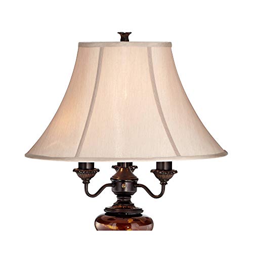 Traditional Standing Floor Lamp Multi 4-Light Antique Bronze Copper Gold Tortoise Glass Font Fabric Bell Shade Candelabra Decor for Living Room Reading House Bedroom Home Office - Barnes and Ivy - Thumbnail 4