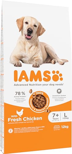 IAMS Senior Hundefutter trocken mit Huhn - Trockenfutter für ältere Hunde ab 7 Jahre, geeignet für große Hunde, 12 kg