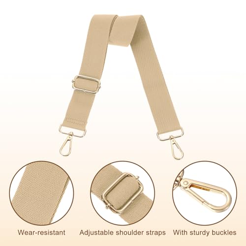 Image of uxcell Wide Shoulder Strap, 3.8cm Adjustable Purse Strap Replacement Crossbody Strap for Shoulder Bag Handbag, Khaki, Light Gold Pull Core Buckle