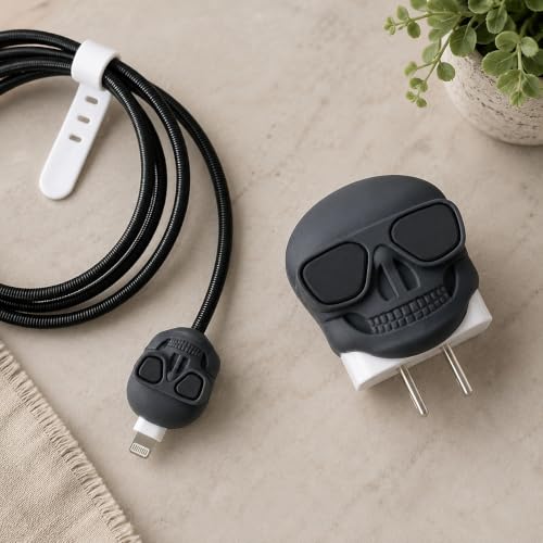 Image of Compatible for iPhone Charger Case Cover, Funny Cartoon Character, Silicone Charger Case Compatible for 18-20W 360 Degree Full Protection Cover (Black Skull Armor)