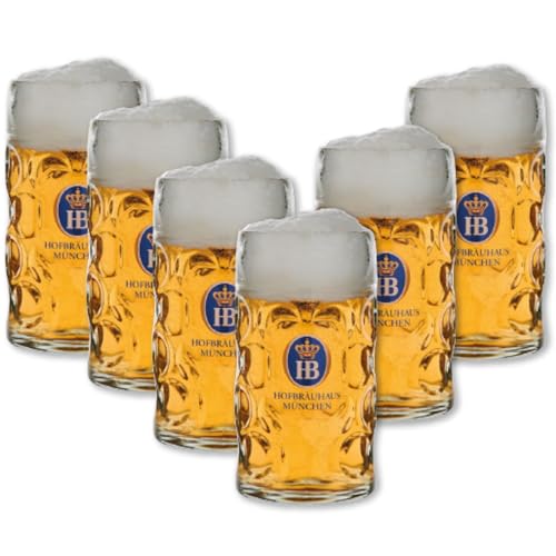 Hofbräuhaus München Bierkrüge Set 6 Stück 0,5 L Original Isarseidel | Maßkrug | Biergläser | Bierkrug mit HB-Wappen und Traditionellem Schriftzug (6 Stücke, 0,5 L)