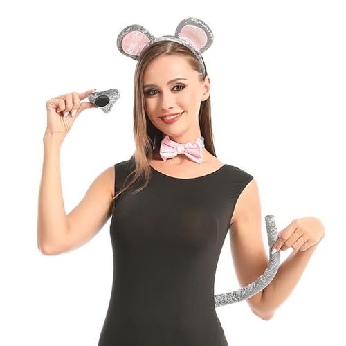 Carnavalife 4-teiliges Rattenkostüm-Set, grau, für Erwachsene, Einheitsgröße, Ohrnase, Schwanz, Verkleidung für Holloween, Karneval (1)