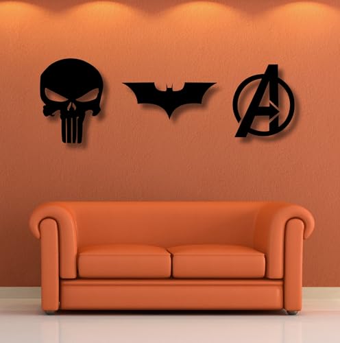 Image of TWIGGY Superhero MDF Wall Decor Set for Home, Office, or Gaming Room, Gift, Anime (pack of 3 | The Dark Knight,Punisher,Avengers)