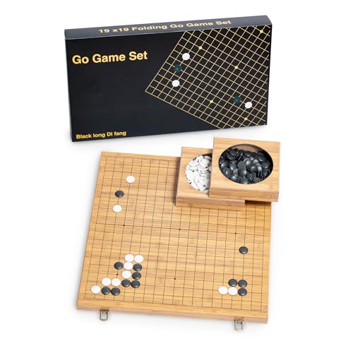 Standard Folding Go Game Set - Classic Strategy Board Game (weiqi19 x19 Board), Beginner's Guide to Basic Rules of Go.