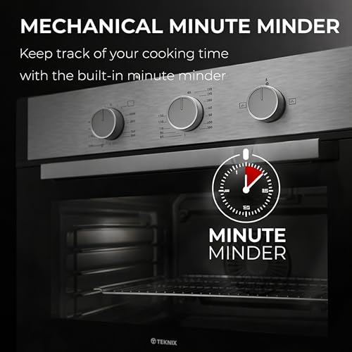 Teknix BITK263GSX 60cm Built-In Gas Oven – Integrated with 63L Capacity - LPG Convertible - Mechnical Minute Minder - Double Glazed - Stainless Steel, W59.5 x H59.5 x D55.0 (cm) - Image 5