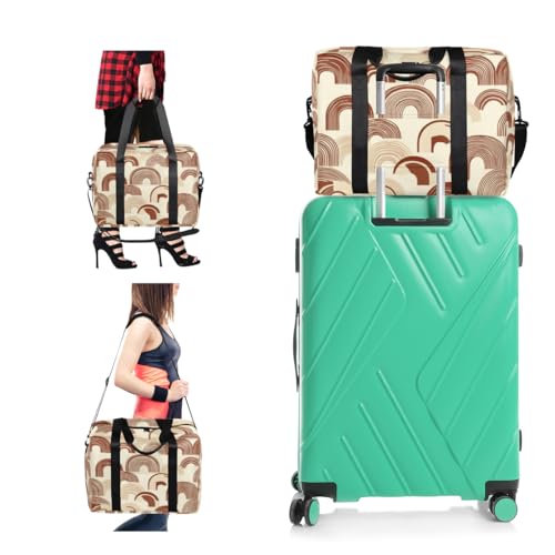 Brown Rainbow Travel Duffel Bag for Men Women Beige Striped Sports Gym Bag Waterproof Weekender Overnight Bags Foldable Carry on Backpack for Swim Yoga Fitness Workout4