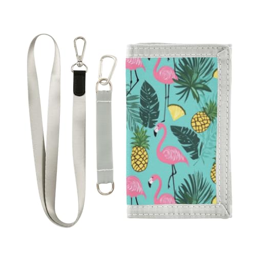 Wusikd Flamingo Palm Leaves Kids Wallet for Boys Girls Pineapples Toddler Trifold Wallet Novelty Wallet for Teens Women Men