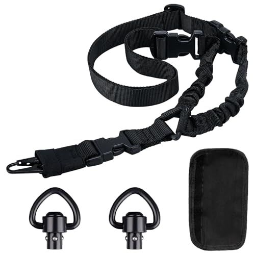 HTTYHT Correa Tactica 1 Punto Sling Airsoft Ajustable Eslinga Rifle Nylon Correa Táctica de Un Puntos con Gancho de Metal Hombrera Antideslizante y 2 QD Sling Swivel para Deportes al Aire Libre Caza
