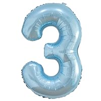 Vthoviwa Number Balloon 3 Pearl Blue, 0123456789 Balloon 3. Birthday Party Foil Age 3 Party Decoration Support Helium/40inch