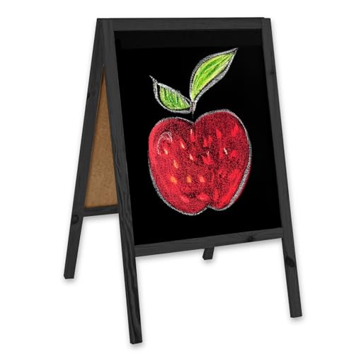 König Werbeanlagen Chevalet de trottoir avec ardoise 95x60cm, Cadre en bois, noir – Stop-trottoir pliable pour commerces & restauration