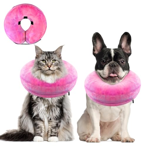Image of Dog Cone, Uadonile Inflatable Cone Collar for Dogs and Cats, Dog Neck Collar Recovery E-Collar Alternative After Surgery, Elizabethan Collar for Dogs Recovery(Tie-dye Rose Purple, M)