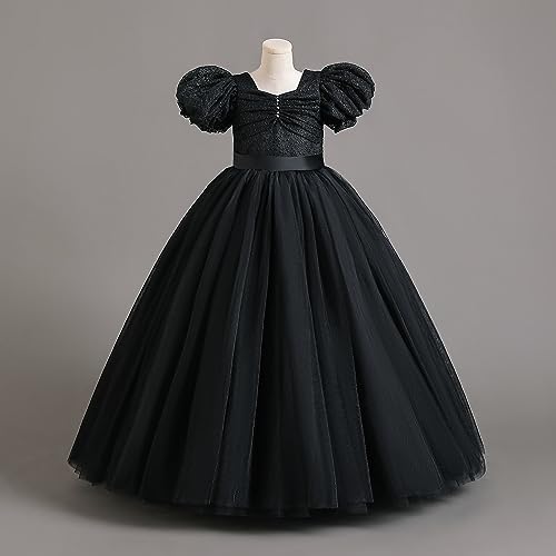 IDOPIP Flower Girl Sequin Lace-up Bow Dress for Kid Wedding Bridesmaid Pageant Party Formal Long Gown Communion Tulle Dresses4