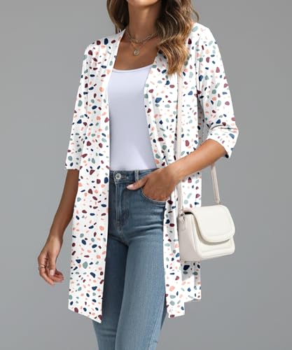 Image of YSYOKOW Womens Open Front Long Cardigan 3 /4 Sleeve Lightweight Knit Cardigan Casual Layering Spring Summer