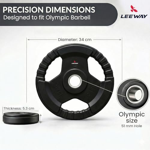 Image of LEEWAY Olympic Weight Plates (15 kg x 2) | 50mm Dia | Rubber Coated Metal Integrated Gym Plates for Barbell | Spare Weightlifting Plates for Home & Commercial Gym Use, Black (15kg Pair (15X2))