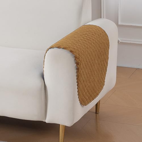 Image of HOKIPO Quilted Sofa Armrest Cover - 1 Pair | 'Quilt Classic' Golden (IN-925-GLD*2)