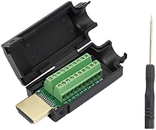 HDMI Solderless Signals Terminal,Gelrhonr Gold Plated HDMI Free Welding Connector Breakout Board with Breakout Plastic Cover,Screwdriver