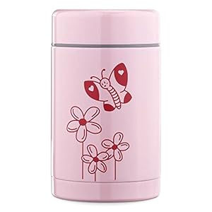 Navaris Kids Stainless Steel Food Flask – 500ml (16.9oz) Vacuum Insulated Jar with Butterfly Design – For Hot or Cold Food, Lunch, School, Soup – Pink