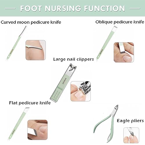Yindella 16 pcs Stainless Steel Nail Care Tools Pink Manicure Set Professional Nail Clippers Pedicure Kit 1 Grooming Kit with Luxurious Travel Leather Case for Men Women (Green) - Image 5