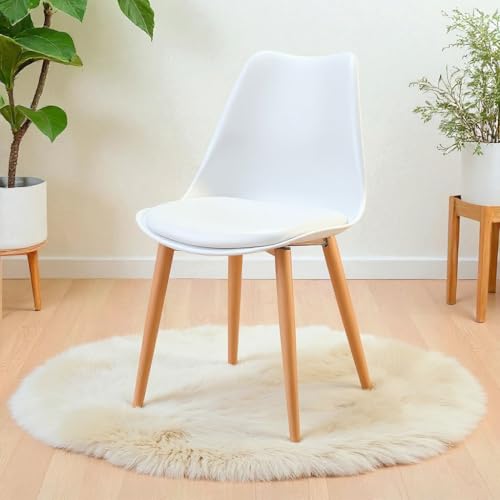 Image of Amazon Brand - Umi Eames Nordan Metal Stylish Modern Furniture Plastic Chairs & Wooden Grain Finish Metal Legs & Padded Seat Cushion in White Color