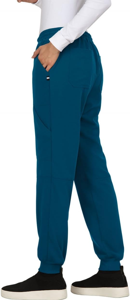 KOI Next Gen Women's 7 Pocket Good Vibe Jogger Scrub Pants with 4-Way Stretch and Elastic Waistband Caribbean Blue Small
