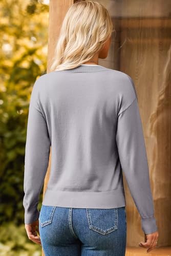 Dokotoo Women's Sweaters Casual V Neck Long Sleeve Lightweight Sweaters Loose Solid Fall Tops Pullover Sweater3