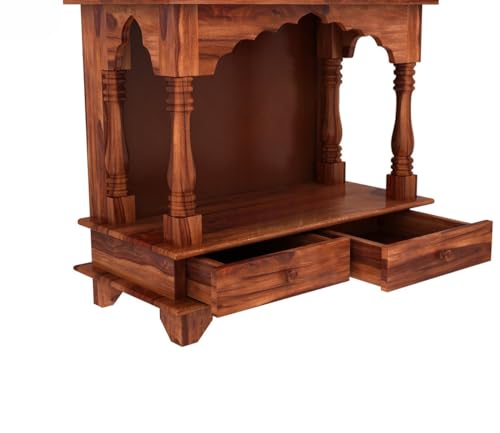 Image of MISAN Wooden Wall Mounted Temple, Traditional Indian Style, Sheesham Wood,Sheesham Wood Pooja Mandir for Home (Hony)