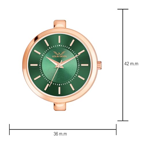 Image of LOUIS DEVIN Rose Gold Plated Metal Chain Analog Wrist Watch for Women (Rose Gold /Brown /Green Dial) | LD-ZL511