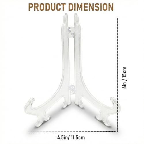 Image of CURATED CART Acrylic Plate Stand for Decor, Pack of 4 Transparent Photo Frame Stand for Table, 6 Inch Clear Display Easel for Plates Pictures QR Menu Table Standee Decorative Collectibles