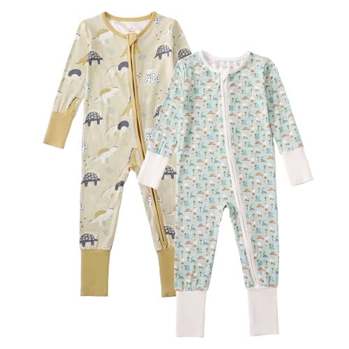 Image of OPAWO Viscose from Bamboo Baby Pajamas Girl 2pack Mittens Cuff 2 Way Zipper Soft Footless Sleeper Baby Boy One-Piece Romper