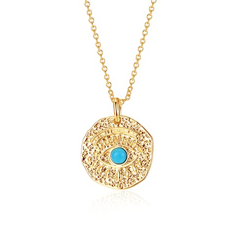 18K Gold Evil Eye Necklace,Moon Star Lion Pendant Jewelry, Lucky Charm Chain Choker for Women Girls