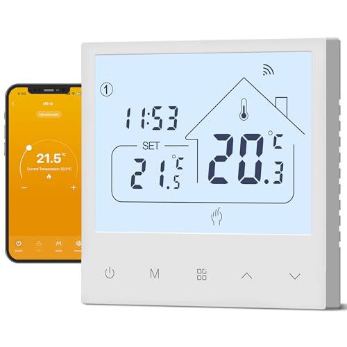 Beok Thermostat Connecté Grand Écran, WiFi pour Chaudière Gaz/Chauffage au Sol à Eau, Commande vocale Google Home & Alexa, Contrôle à Distance Via app...