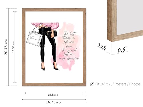 Image of Poster Master The Best Thing In Life Are Free Poster - Fashion Print - Trendy Art - Modern Art - Gift for Women & Fashionista - Funny Glamour Decor for Bedroom or Girl's Room, 16x20 Beige Framed