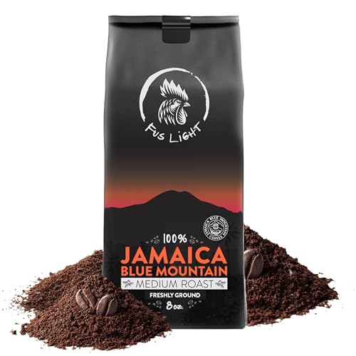 Fus Light 100% Genuine Blue Mountain Coffee from Jamaica | Freshly Ground Arabica Medium Roast | JACRA Certified Authentic Jamaican Blue Mountain Coffee Ground (8oz)