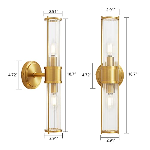 Image of Gold Wall Sconce, Bathroom Light Fixtures with Threaded Glass Indoor Wall Sconces, Modern Sconce Wall Lighting Up and Down Vanity Lights Fixtures for Bathroom Mirror, Hallway, Living Room