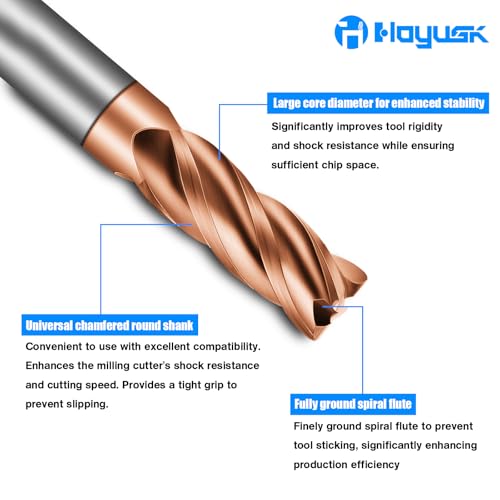 Image of 1 /4 inch Carbide End Mills - 4 Flute Square End Mill with AlTiN Coating, HRC 55 Deg, 4T Tungsten Milling Bits for Stainless Steel, Hardened Steel, Cast Iron, Copper, Alloys & More