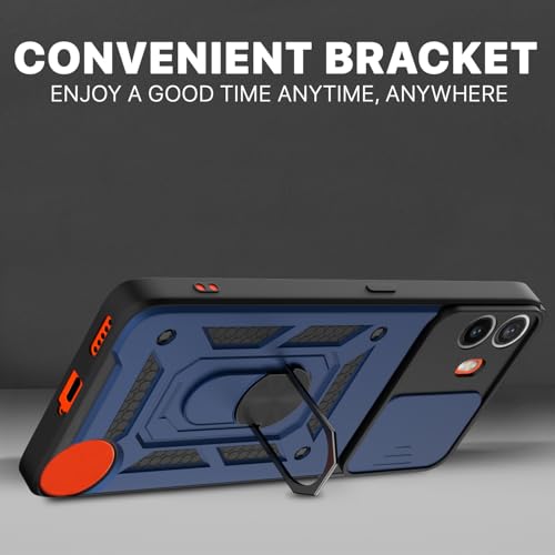 Image of Pikkme D10 Tough Armor Bumper Case | 360 Protection Case | Sliding Camera Shield Cover & Ring Holder Stand Back Cover for CMF by Nothing Phone 1 (Blue)