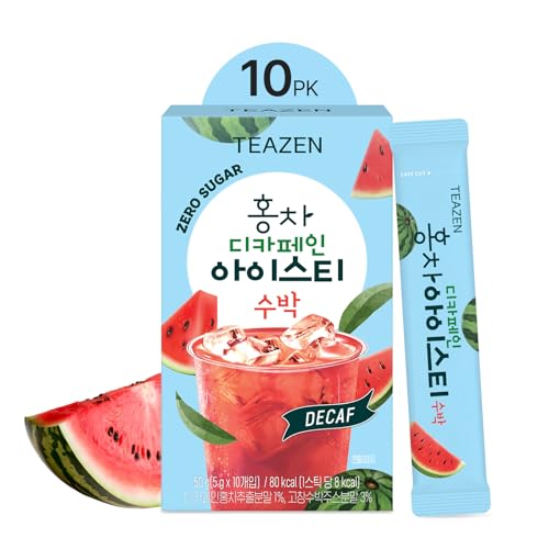 Teazen Summer Watermelon Iced Tea, Sugar Free, Uva Black Tea, Hydration Drink Mix, Decaf, 10 Sticks, 1.76oz