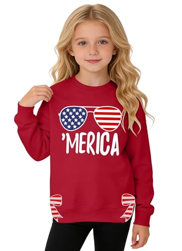 Image of Ithalt Kids USA Sweatshirt Boys Girls 4th of July Shirt American Patriotic Pullover with Embroidered Side Slits 5-14y