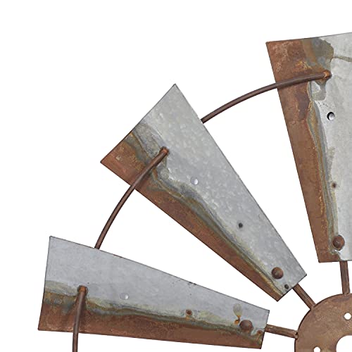 Deco 79 Metal Windmill Indoor Outdoor Wall Decor, 30" X 2" X 30", Brown #TOP5