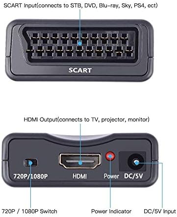 EASYCEL Scart to HDMI Adaptor with Power Plug, Scart to HDMI Converter, Scart In HDMI Out Converter Adapter