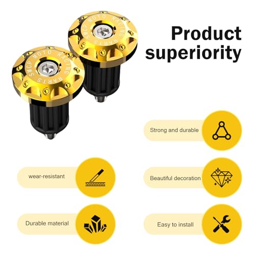 Image of 2 PCS Motorcycle Bar End Plug, Aluminum Alloy Handlebar Grip End Caps for Electric Car Scooters, Off-Road Motorcycles (Gold)