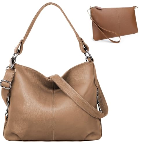 YALUXE Bundle Women's Real Leather Handbags and Wristlet Purses Khaki 2