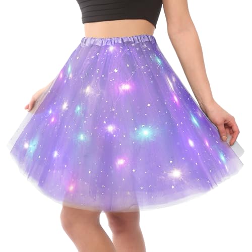 AYBUY Tutu Skirts for Women with LED Light, Adult Tulle Tutu Skirt, Ballet Dance Parties Fancy Elastic Festival Dress for Halloween, Carnival Party Costume Light Purple - Image 8