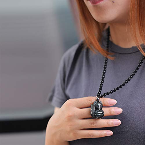 Jewever Black Obsidian Lucky Fox Necklace Natural Stone Healing Crystal Pendant Protection Amulet Gemstons Pendant Jewelery3