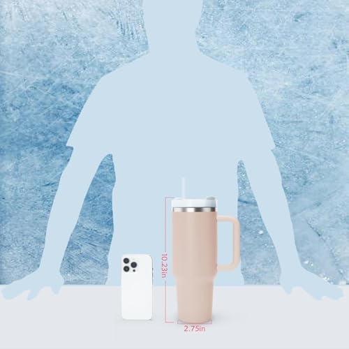 Image of Stainless Steel Tumbler with Handle & Straw Lid, Vacuum Insulated Travel Mug for Hot & Cold Drinks, Water, Coffee, Smoothie, Gift Cup for Women & Men