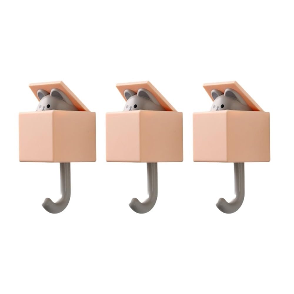 Dazhua Orange-5Pcs 5Pcs Cute Cartoon Cat Self-Adhesive Wall Hooks - No Drill Animal Shaped Hanger For Home, Key, Towel And Hat Organizer(Orange-5Pcs)