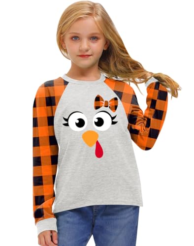 Image of BesserBay Girl's Christmas Buffalo Plaid Raglan Top Funny Holiday Graphic Shirt 4-14 Years