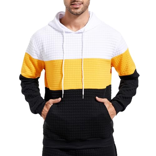 Ymosrh Men's Hooded Sweatshirts Casual Color Block Long Sleeve Drawstring Fashion Hoodie Pullover Sweatshirt, M-2XL3