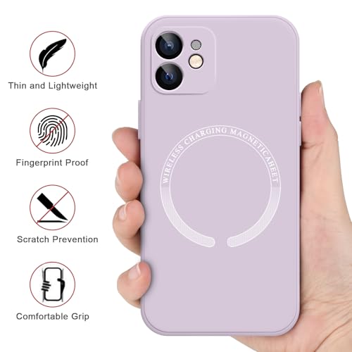 Image of Meliya Magnetic Case for iPhone 12mini Phone Case with MagSafe, Camera Protection Ultra Slim Shockproof Bumper Liquid Silicone Case with Microfiber Lining,Grass Purple